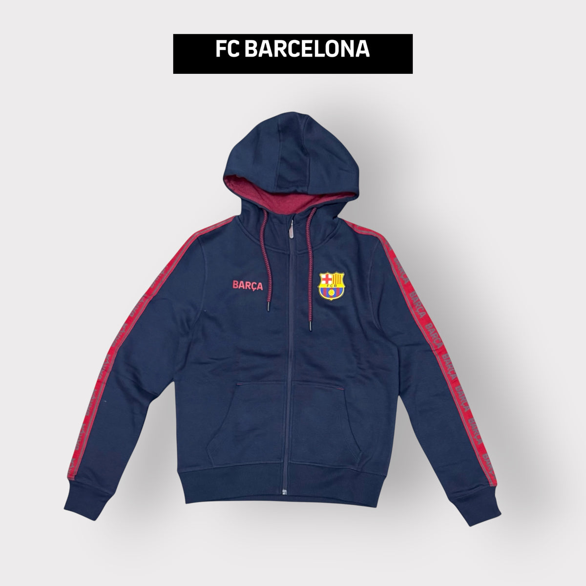 BARÇA - Felpa Uomo BARCELLONA con cappuccio e zip, tex.felpato, Col.Blu