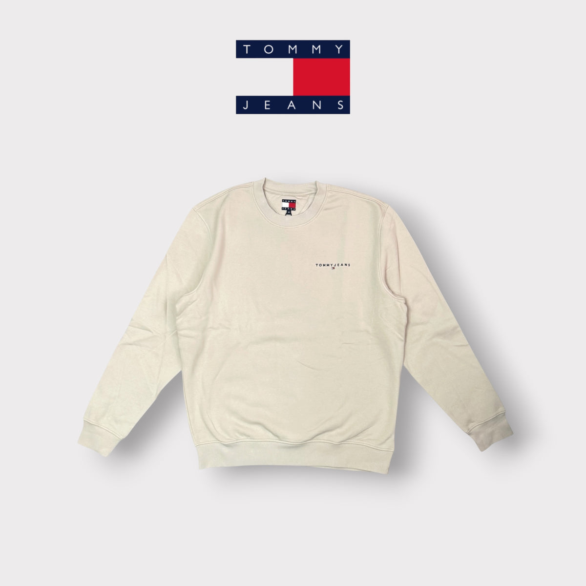 TOMMY JEANS - Felpa Uomo girocollo,  con scritta ricamata lato cuore, tex.felpato, Col.Beige