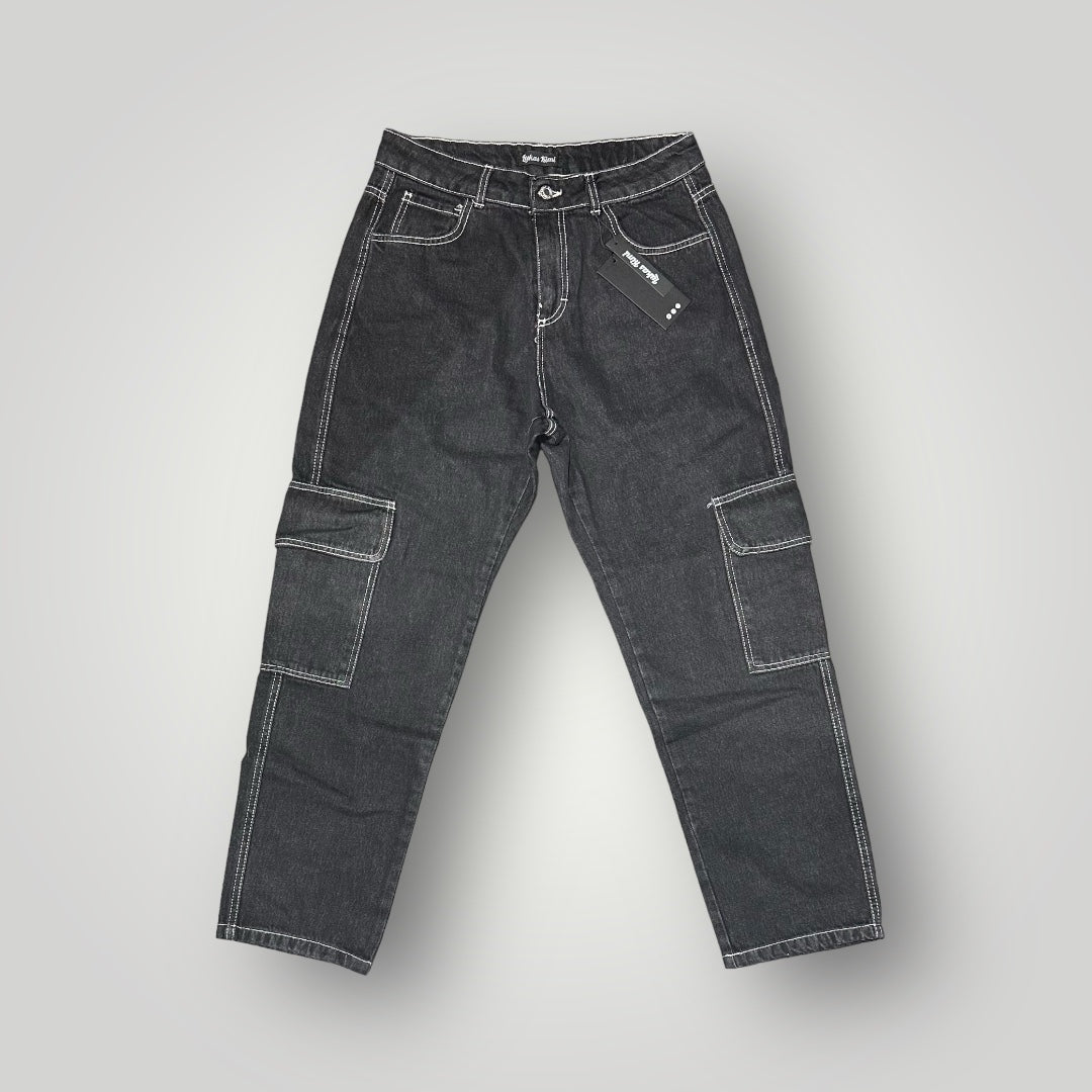 Jeans in denim-nero cargo con cuciture a contrasto (vestibilità baggy) LUKAS KIMI