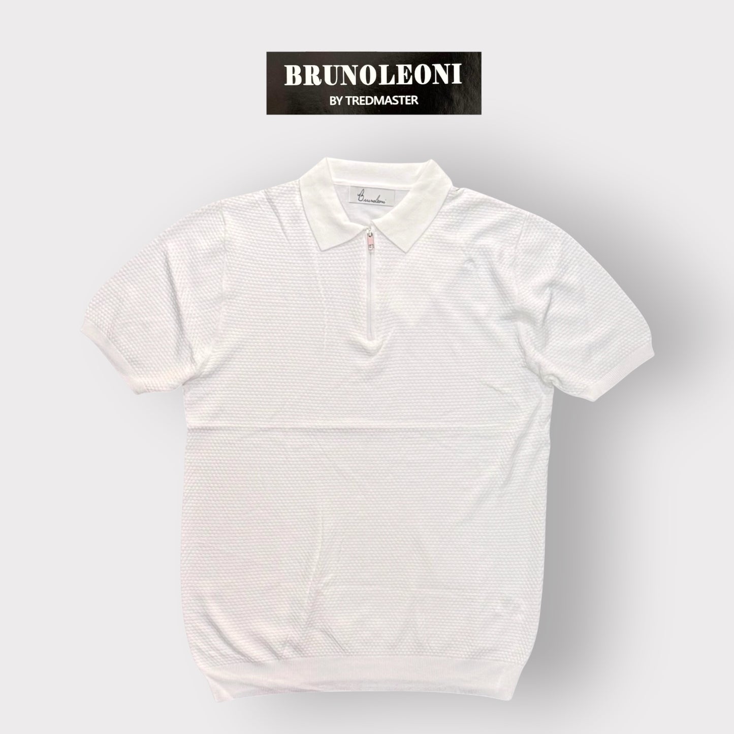 BRUNO LEONI - Polo Uomo con mezza zip, in filo, Col.Bianco