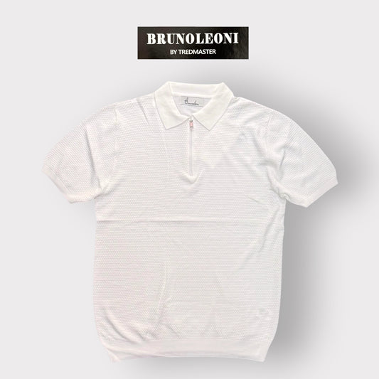 BRUNO LEONI - Polo Uomo con mezza zip, in filo, Col.Bianco