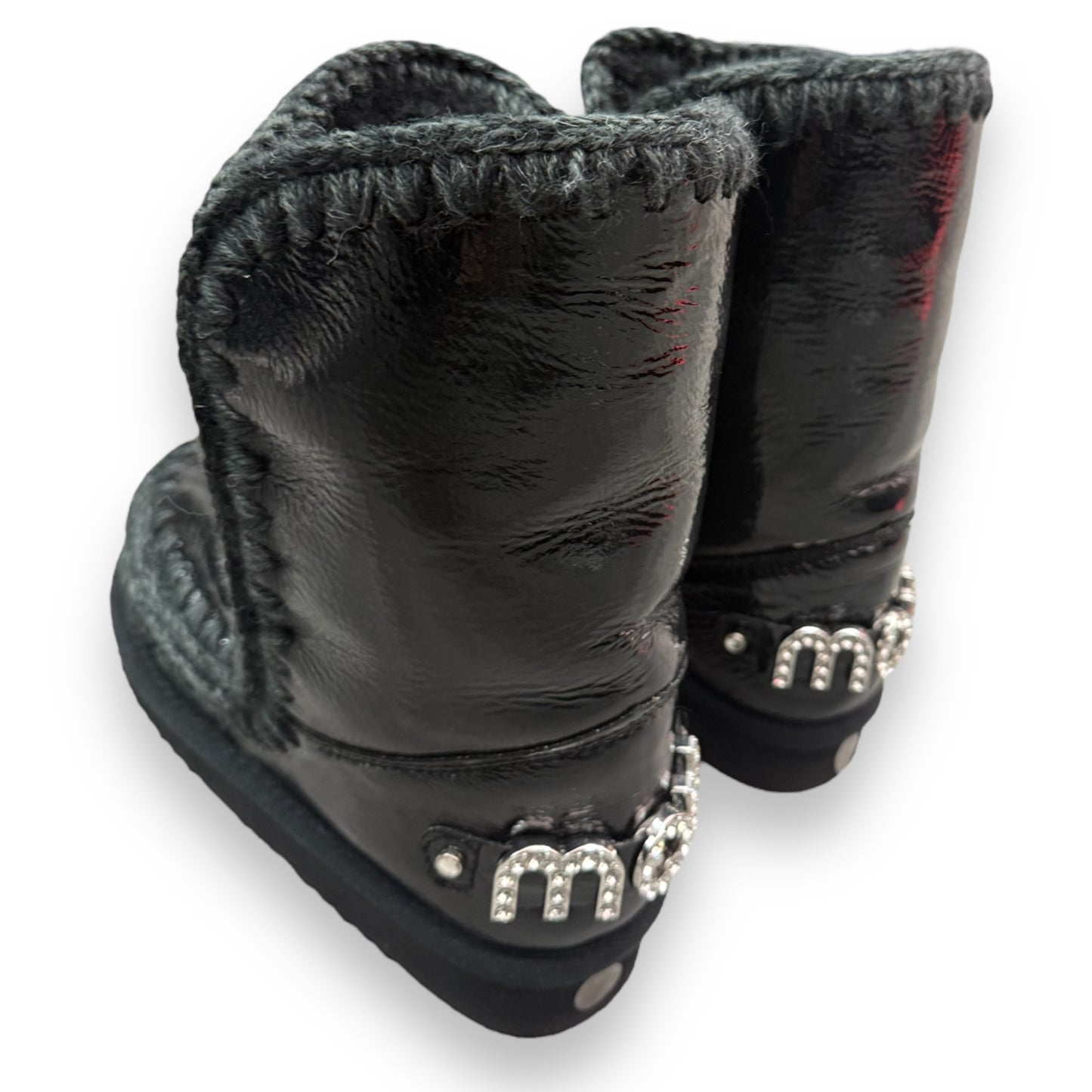 Stivaletto MOU Donna, Eskimo 24 ,Vera pelle di montone, Col. Nero lucido (patent black), Logo Rhinestone