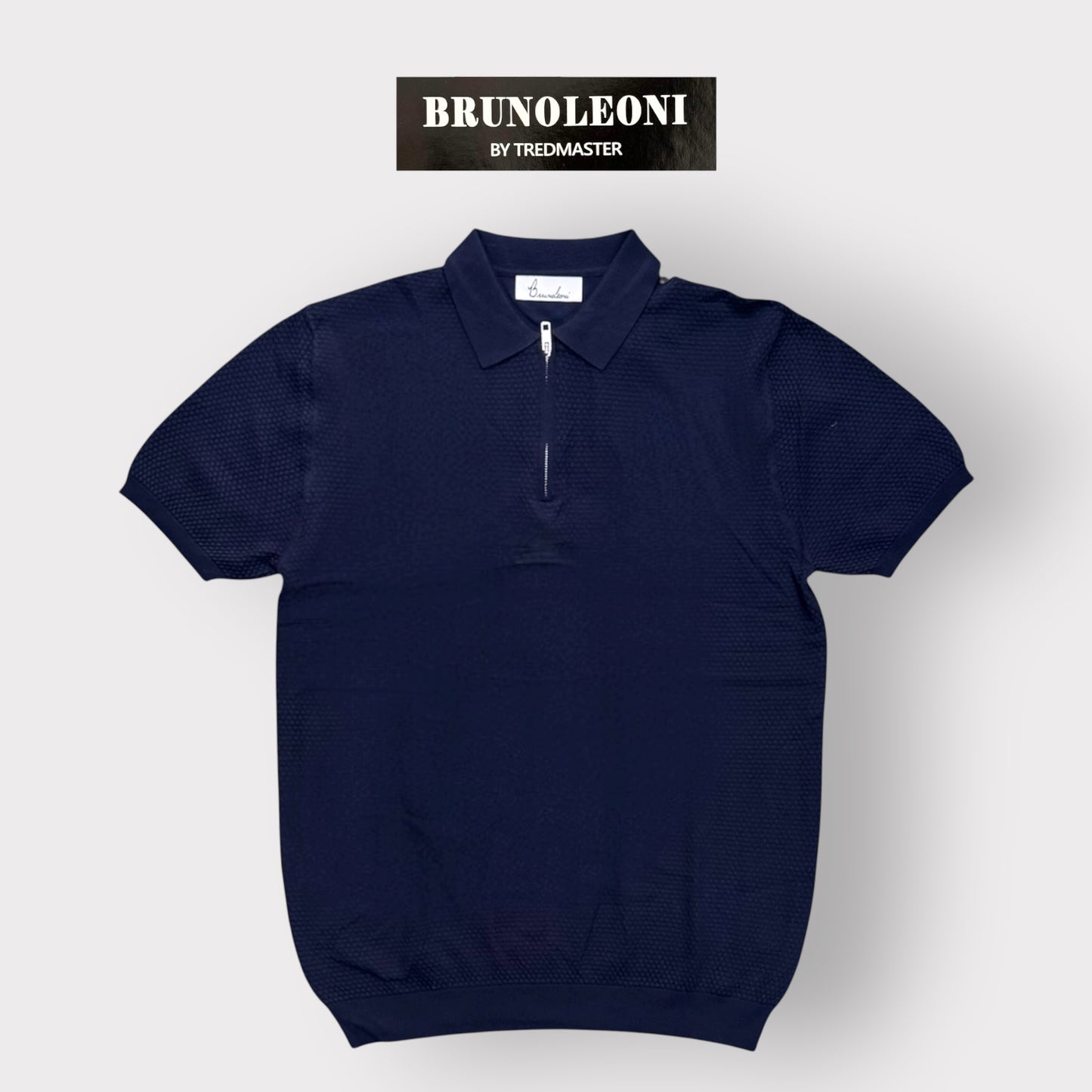 BRUNO LEONI - Polo Uomo con mezza zip, in filo, Col.Blu