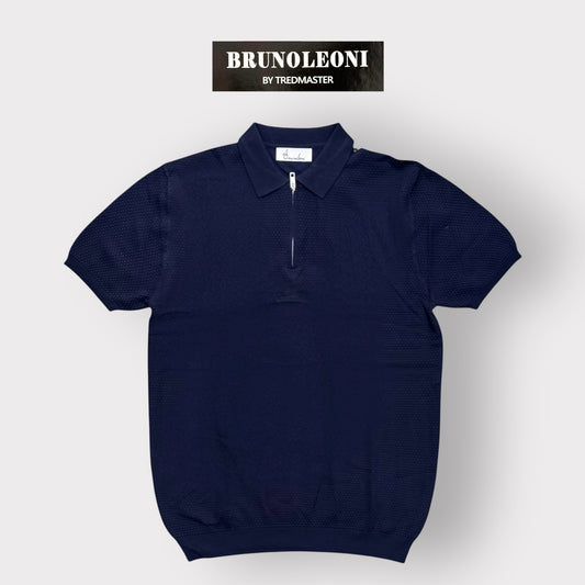 BRUNO LEONI - Polo Uomo con mezza zip, in filo, Col.Blu