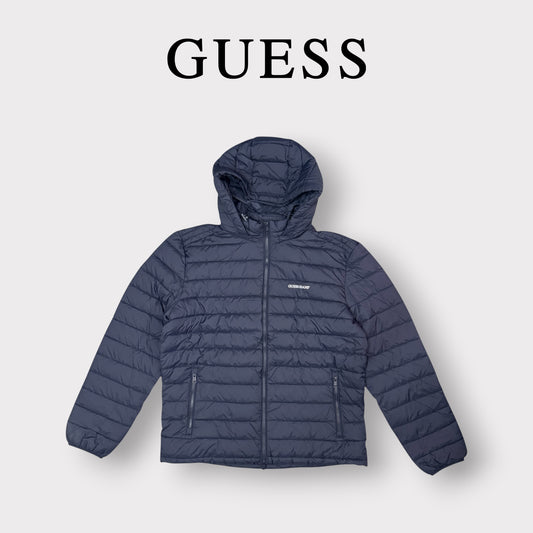 GUESS - Piumino Uomo, con scritta stampata lato cuore, Col.Blu