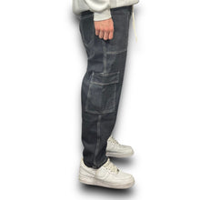 Carica l&#39;immagine nel visualizzatore di Gallery, Jeans con molla in denim-nero cargo con cuciture a contrasto (vestibilità baggy) LUKAS KIMI
