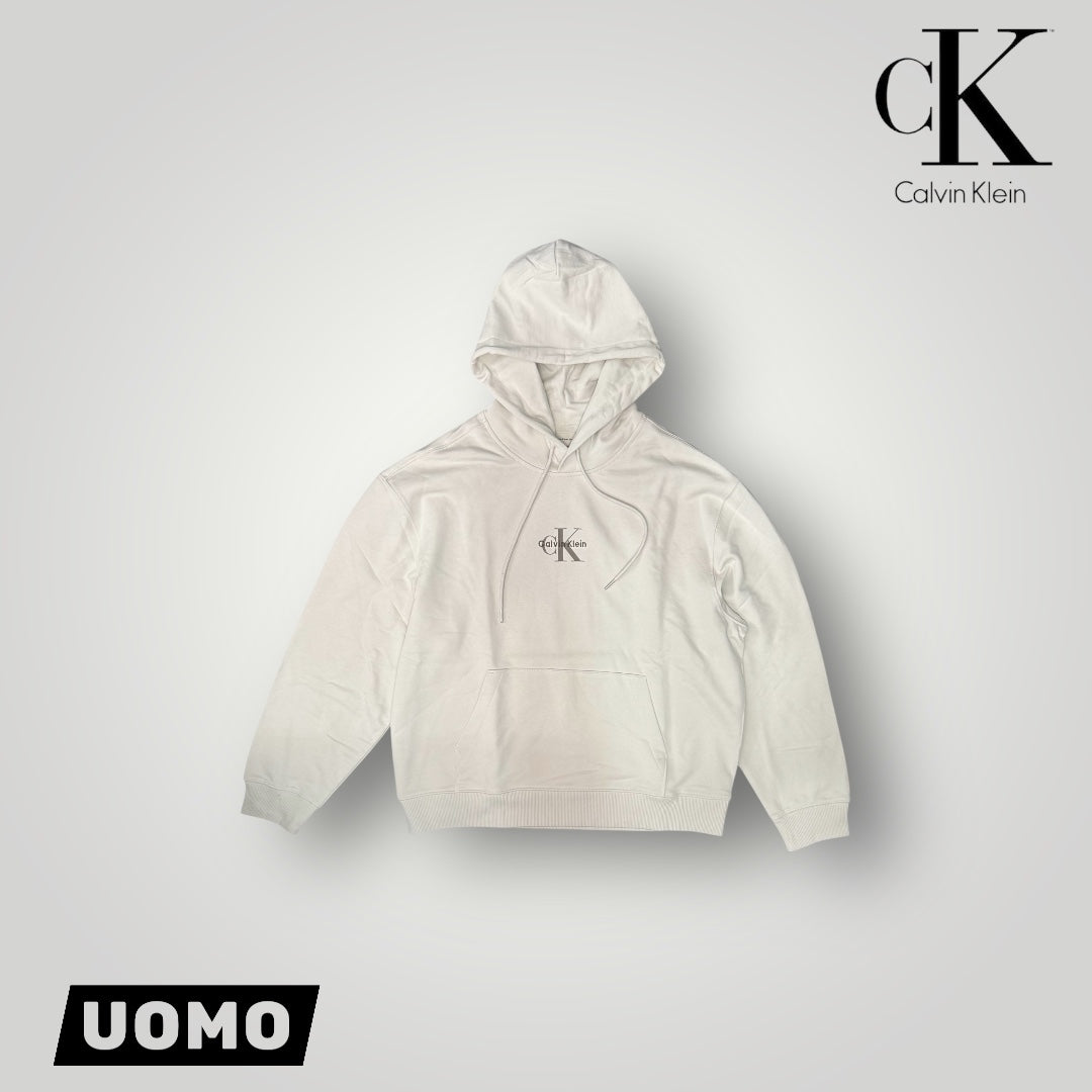 Felpa CALVIN KLEIN Uomo con logo ricamato, con cappuccio, tex. garzato, col.Beige
