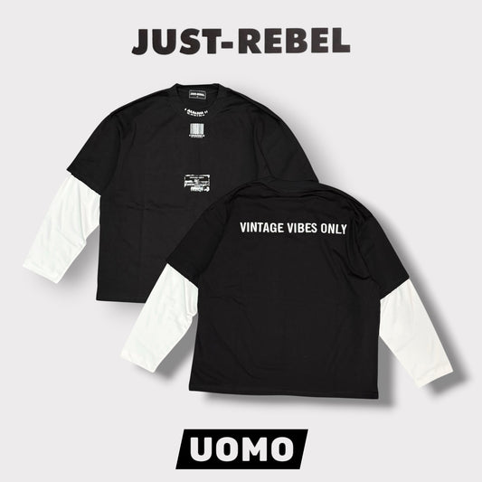 JUST RIBEL - T-Shirt Uomo, (veste comoda), con stampa schienale, Col.Nero