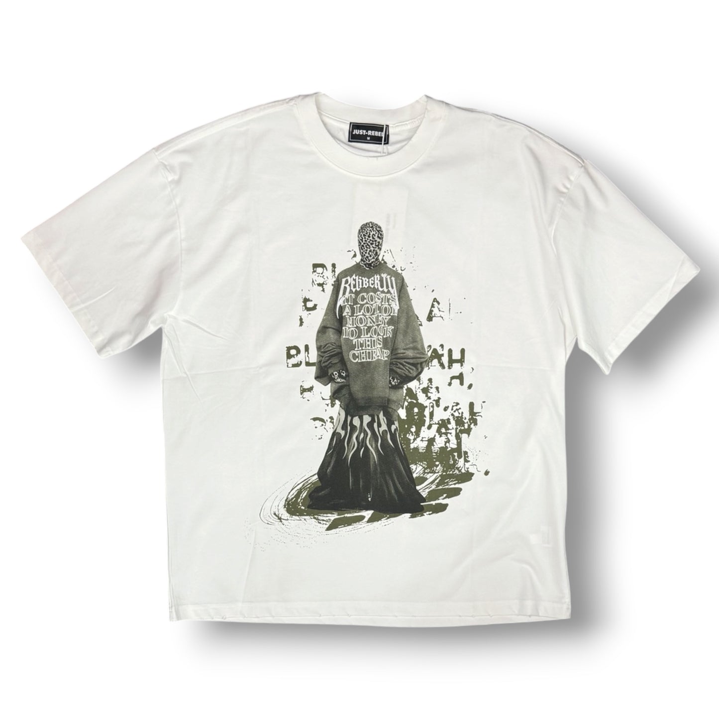 JUST REBEL - Completino estivo Uomo con stampa schienale, pantaloncino verde, Col.Bianco