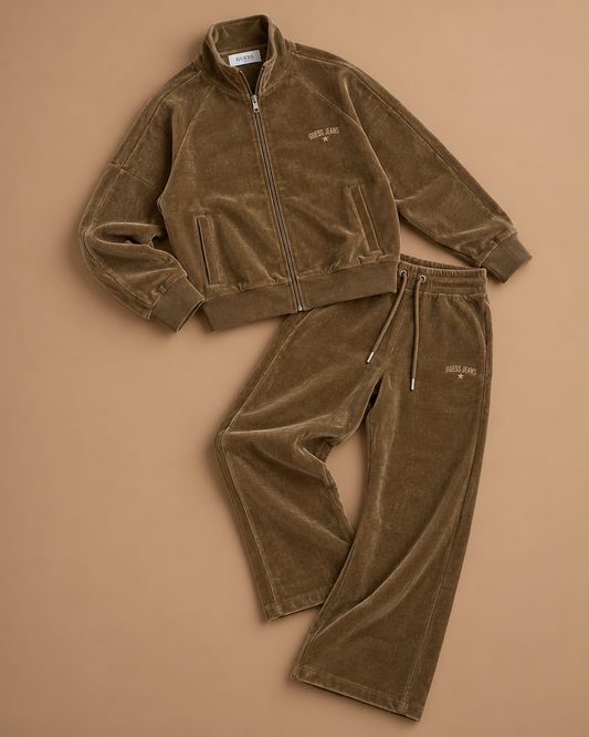 GUESS- Tuta completa Donna, a costine, tex.Velluto, Col.Marrone