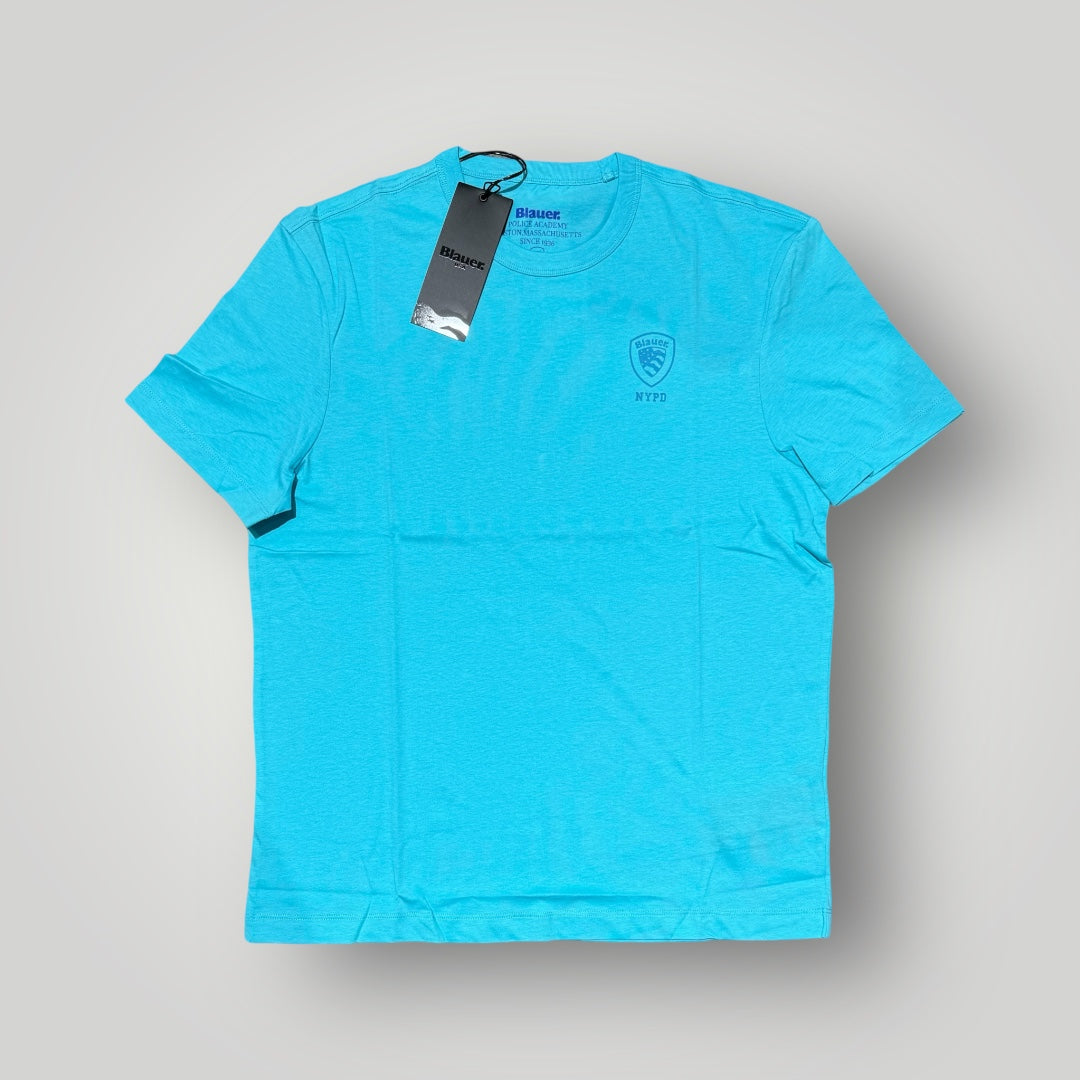 T-shirt BLAUER Uomo turchese con logo lato cuore tono su tono, RegulrFit