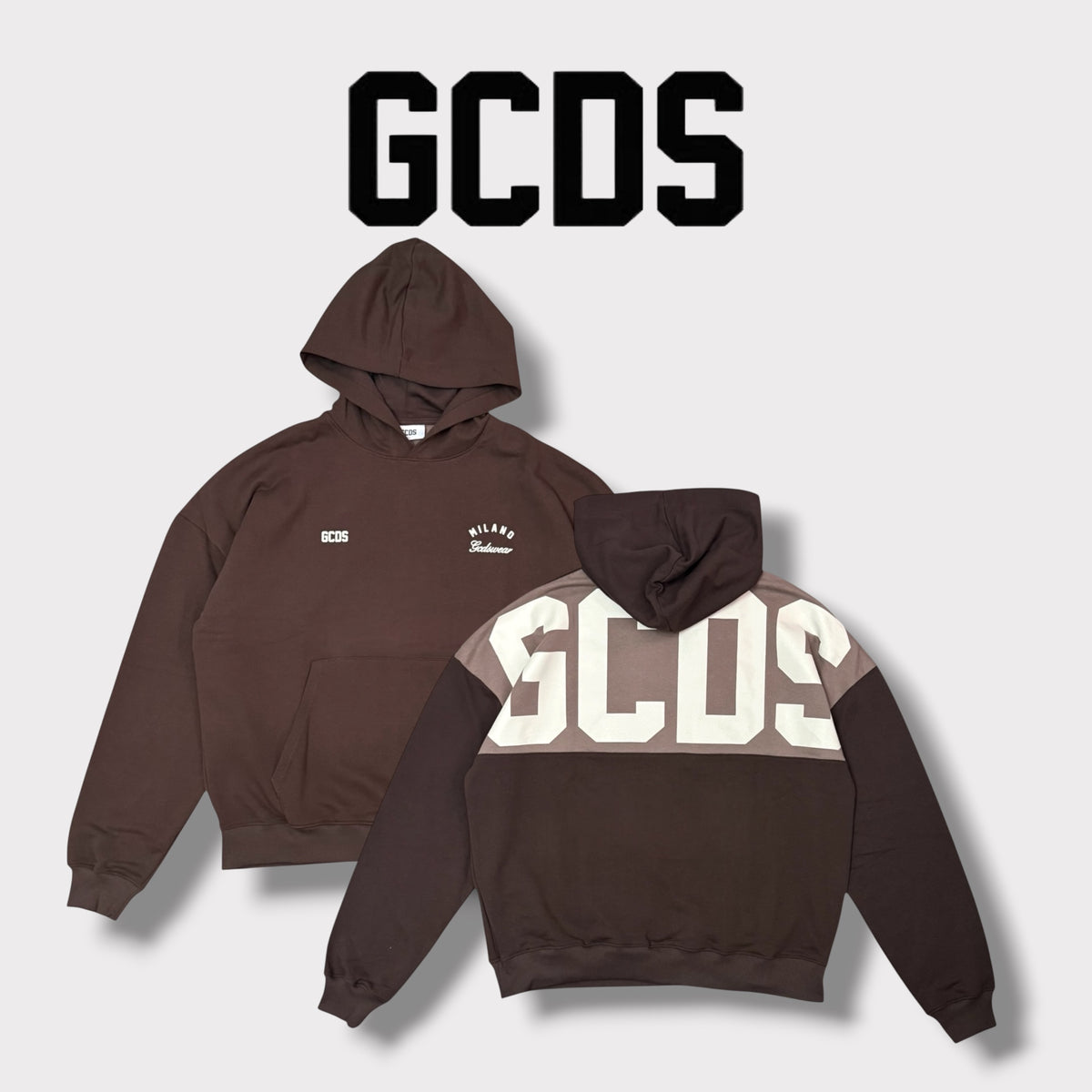 GCDS - Felpa Uomo con cappuccio, con stampa schienale, Col.Marrone