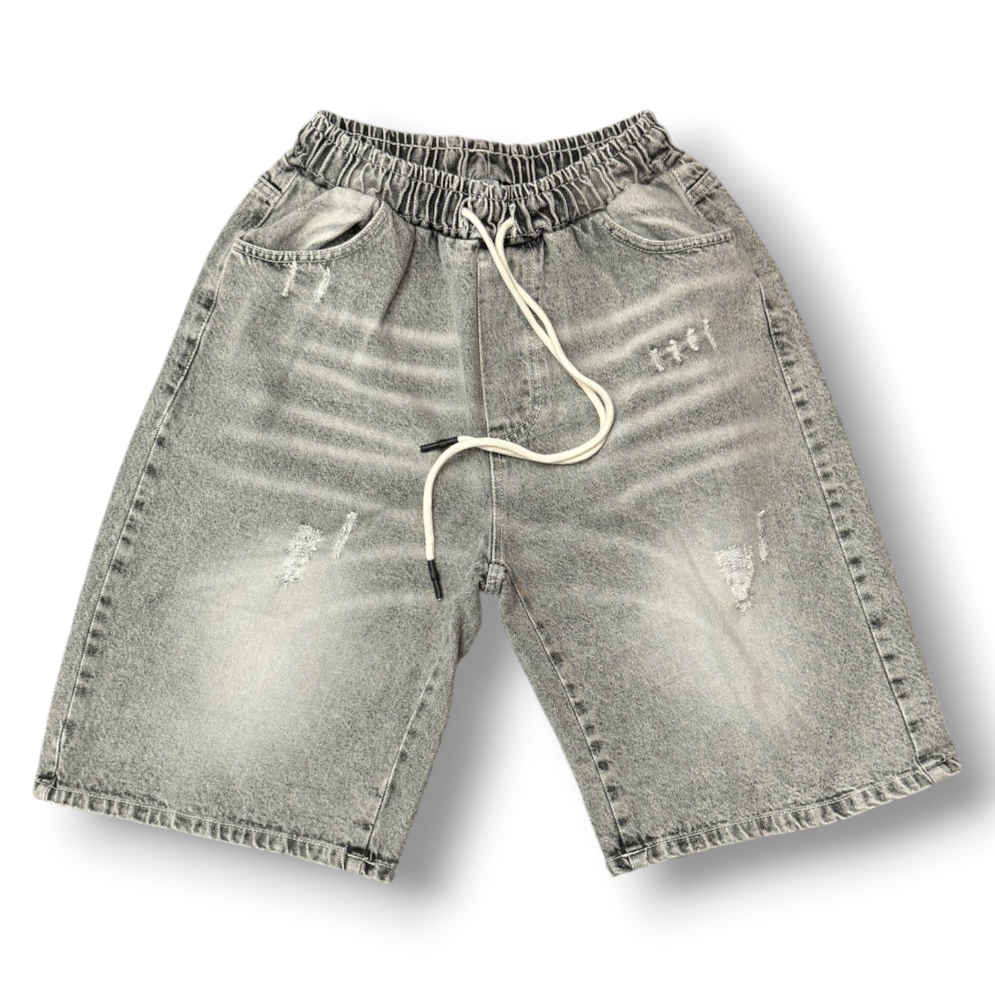 LUKAS KIMI - Bermuda Uomo Baggy Fit con elastico in vita (lunghezza sotto al ginocchio), Col.Denim Grigio Sfumato
