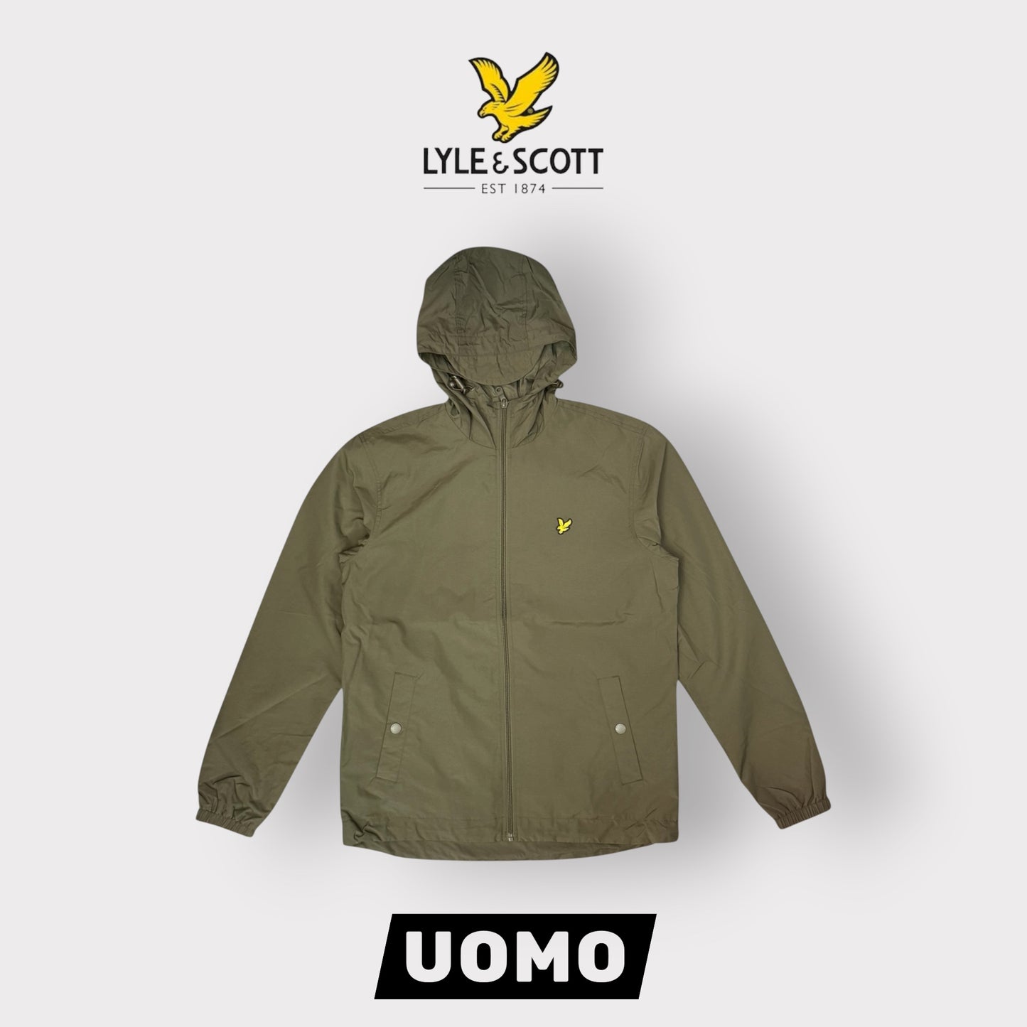 LYLE & SCOTT-Giubbotto Uomo, con cappuccio, mod.Zip through hooded Jacket, col.Olive
