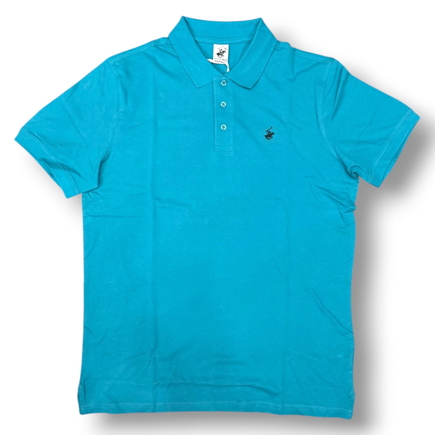 BEVERLY HILLS POLO CLUB- Polo Uomo con logo ricamato lato cuore, col.Turchese