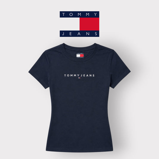 TOMMY JEANS- T-shirt Donna, con scritta in rilievo, Slim Fit, col.Blu