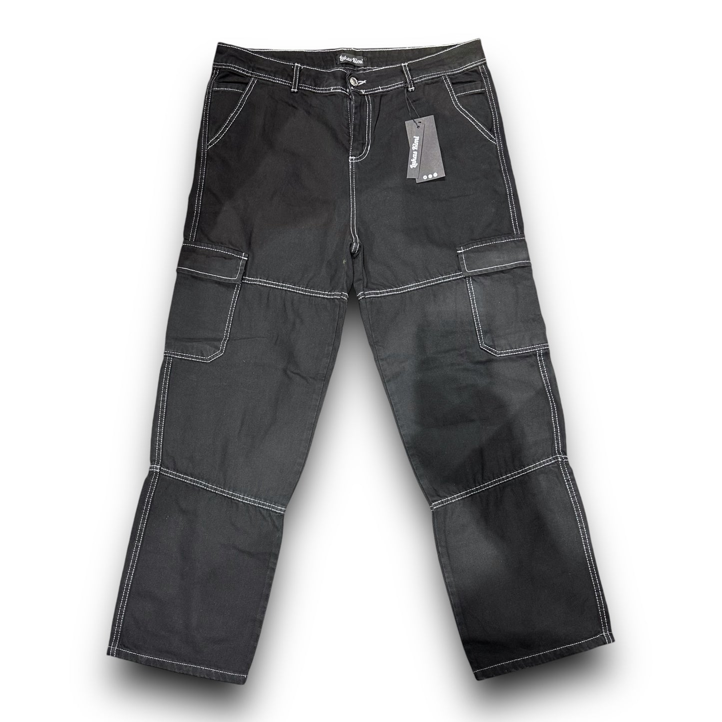 Jeans Lukas Kimi Uomo in Denim Nero con cuciture a contrasto, Cargo BaggyFit