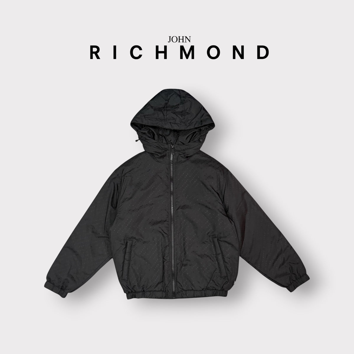 JOHN RICHMOND - Giubbotto Uomo,con elastico, logato, con cappuccio, Col.Nero