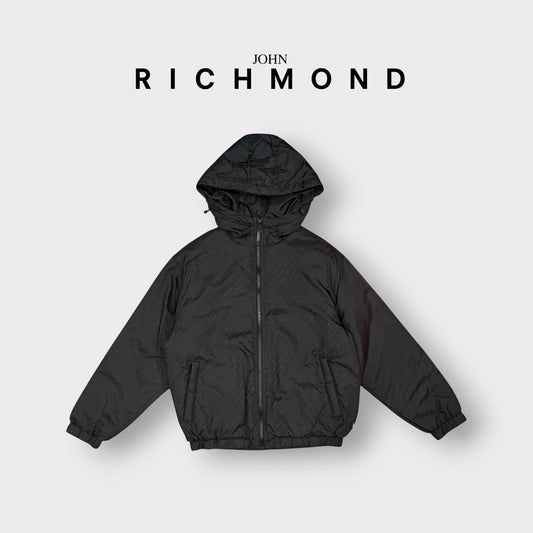 JOHN RICHMOND - Giubbotto Uomo,con elastico, logato, con cappuccio, Col.Nero