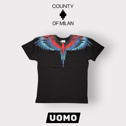COUNTY OF MILAN- T-Shirt Uomo con stampa Rossa/Blu, Col.Nero