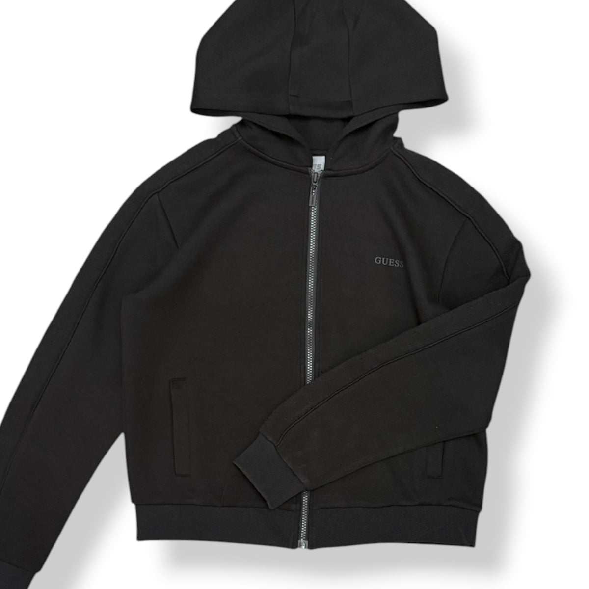 GUESS- Tuta completa Donna, con cappuccio, con banda laterale tono su tono, Col.Nero