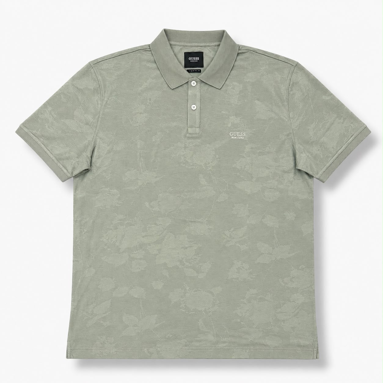 GUESS- Polo Uomo, con trama a fiori, in tessuto tecnico, RegularFit, Col.Verde