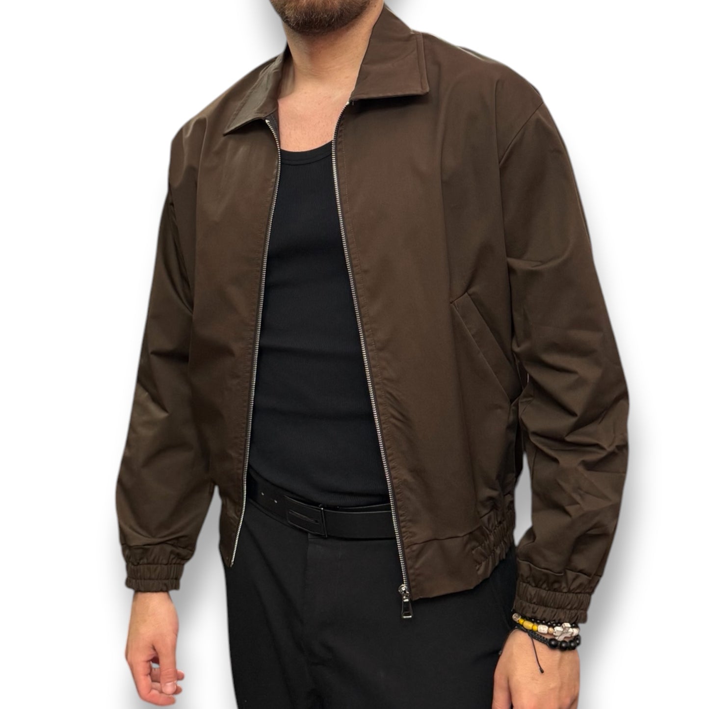 AFTER 91- Giacca/Camicia Uomo con zip, Boxy Fit ,Col.Marrone