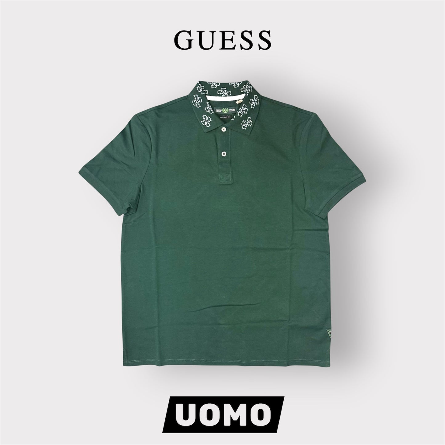 GUESS- Polo Uomo, con logo sul colletto, Regular Fit, col.Verde