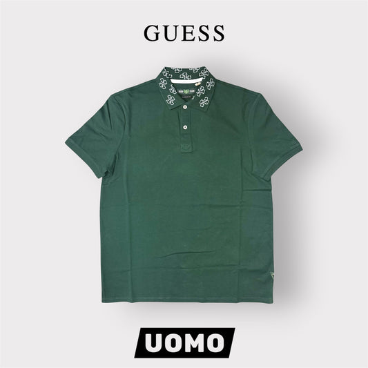 GUESS- Polo Uomo, con logo sul colletto, Regular Fit, col.Verde