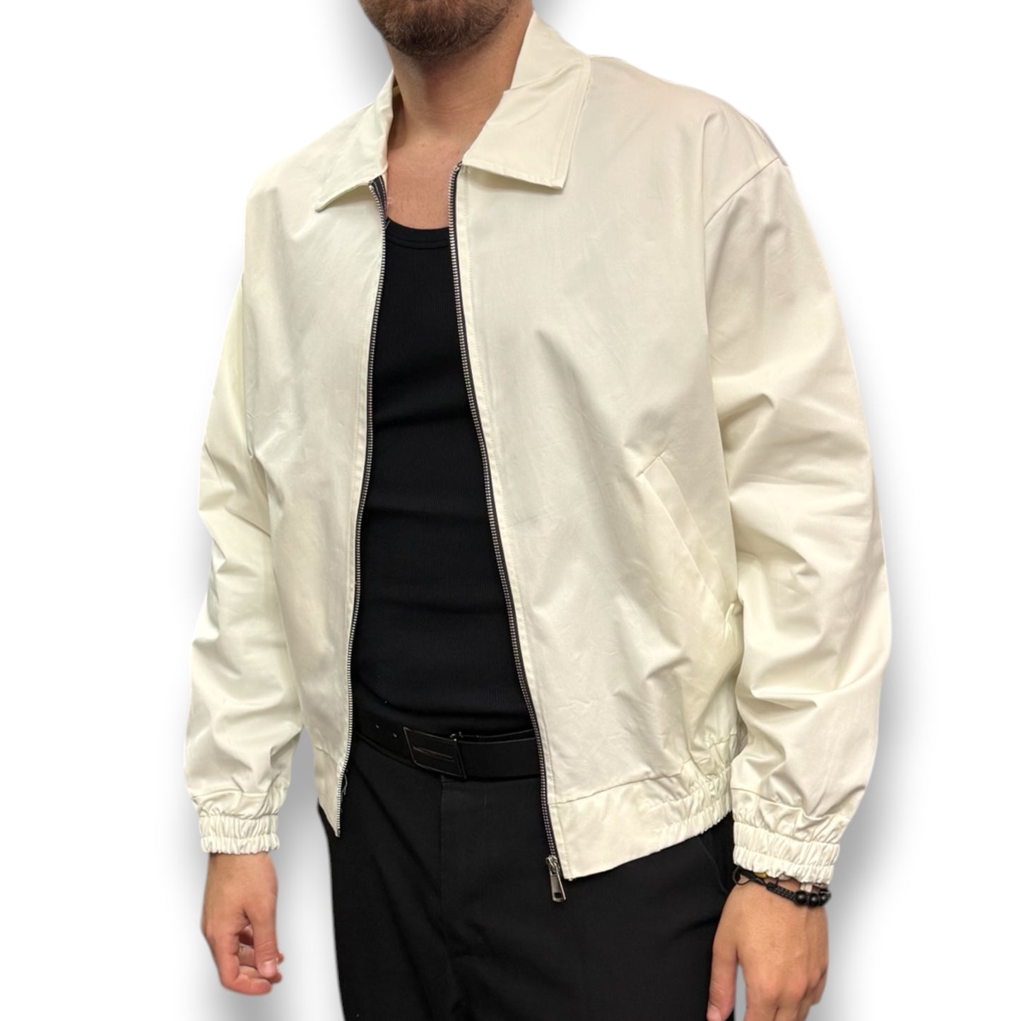 AFTER 91- Giacca/Camicia Uomo con zip, BoxyFit, Col.Bianco