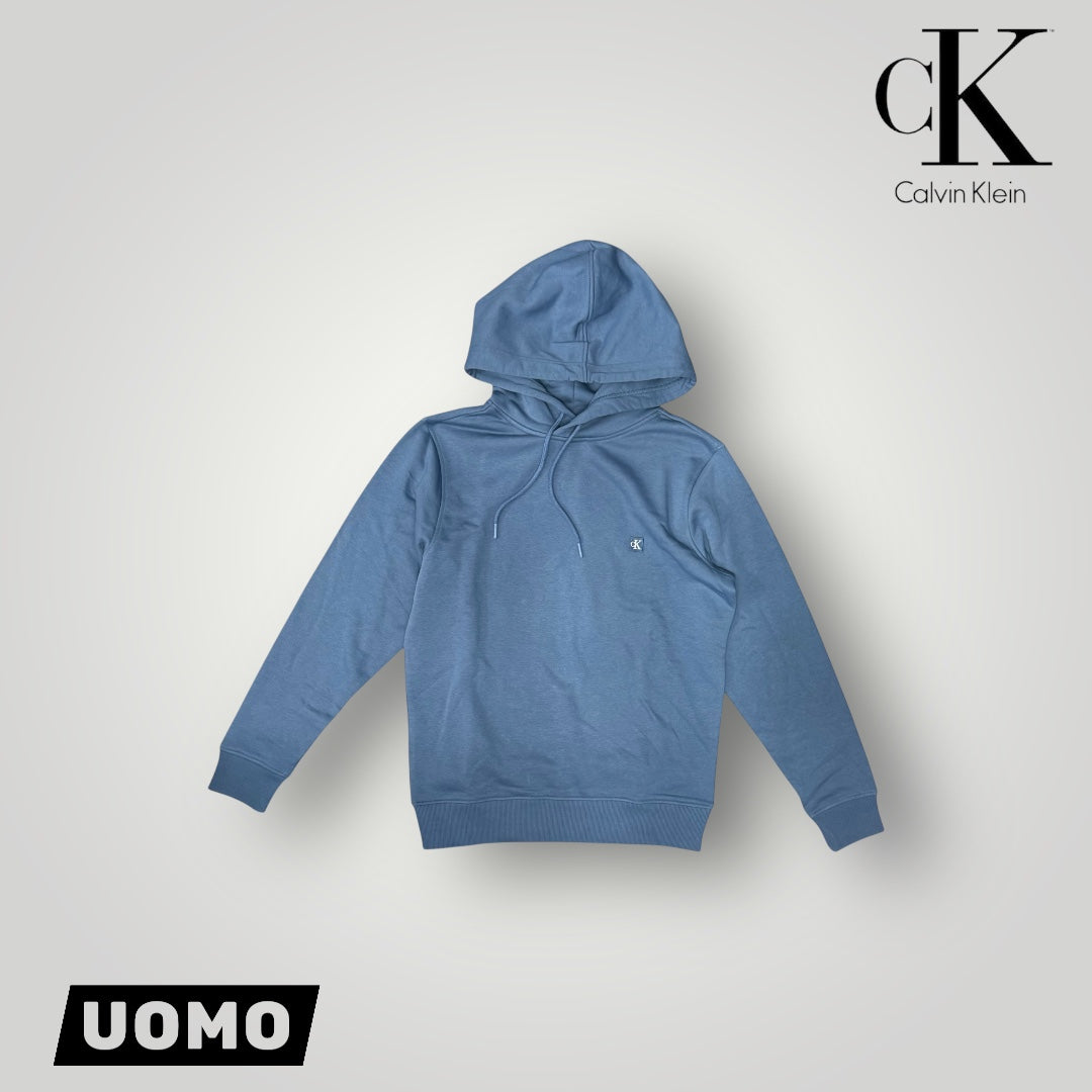 Felpa CALVIN KLEIN Uomo con cappuccio, tex. garzato, col.Blu (targhetta lato cuore CK)