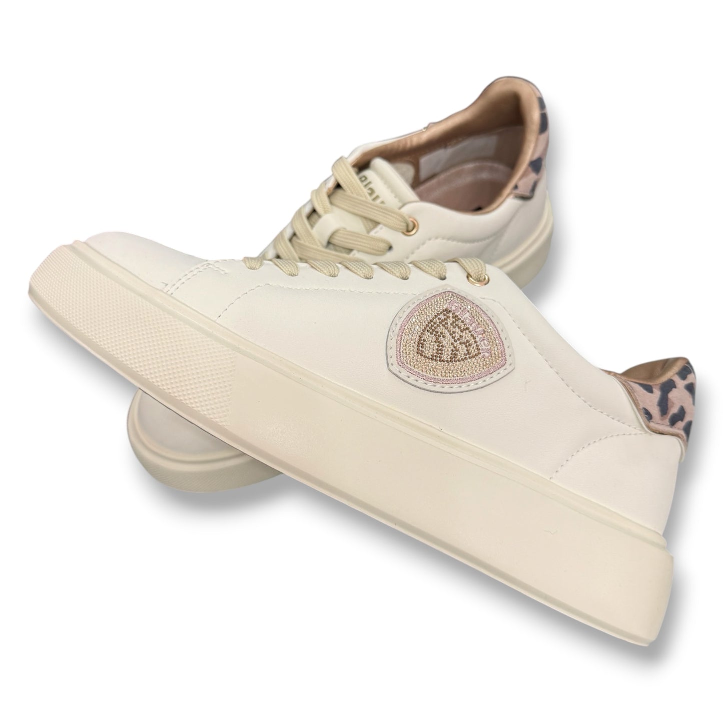 BLAUER - Scarpe Donna, con scudetto Swarovski e dettaglio leopardato, col.Crema