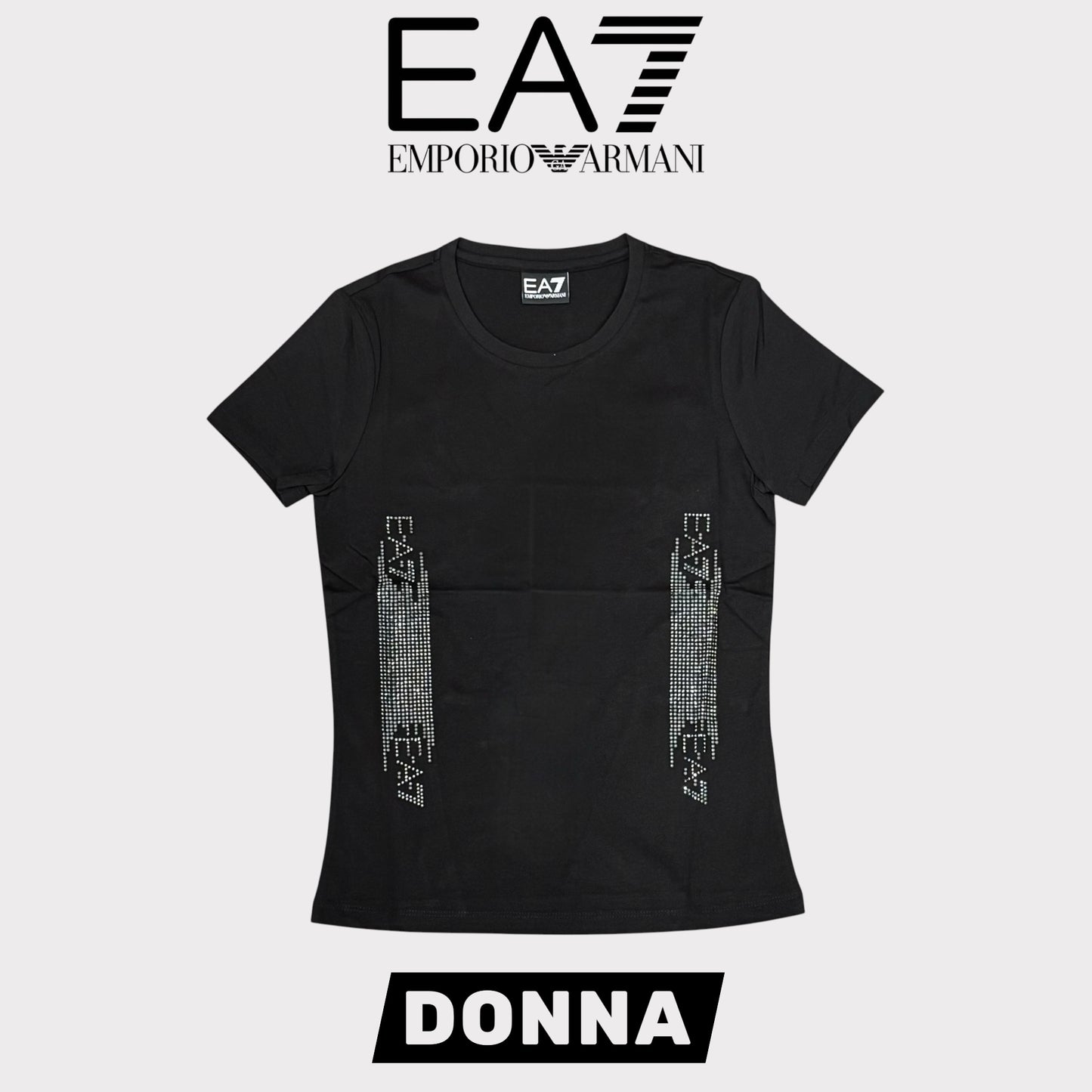 EMPORIO ARMANI- T-shirt Donna, con logo brillantinato sui fianchi, col.Nero