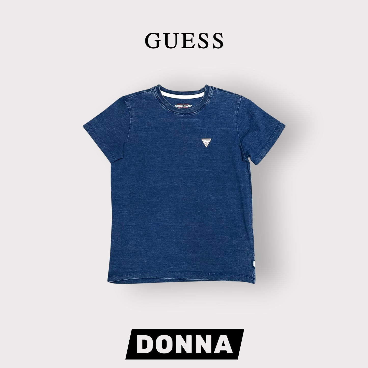 GUESS JEANS- T-shirt Donna, RegularFit, con logo lato cuore, effetto jeans