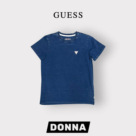 GUESS JEANS- T-shirt Donna, RegularFit, con logo lato cuore, effetto jeans