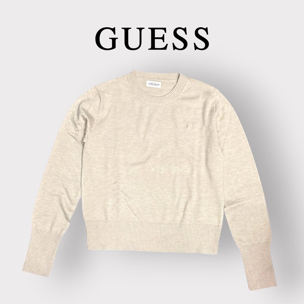 GUESS - Maglioncino Donna, con logo ricamato lato cuore, Col.Beige