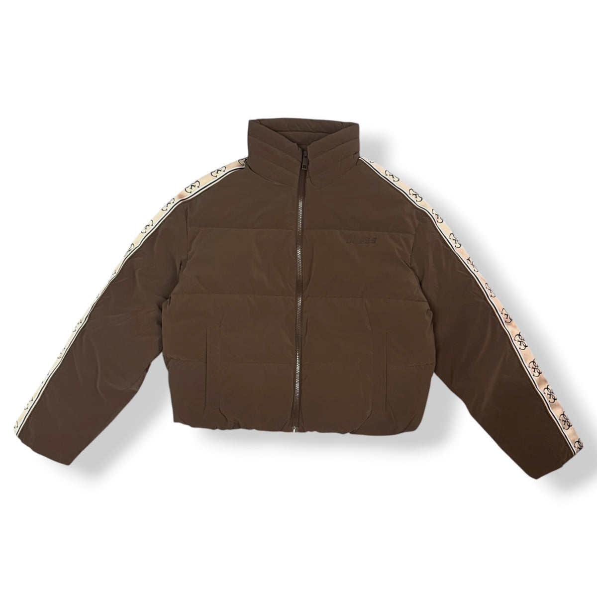 GUESS - Giubbotto Donna, con riga laterale logata, Col.Marrone