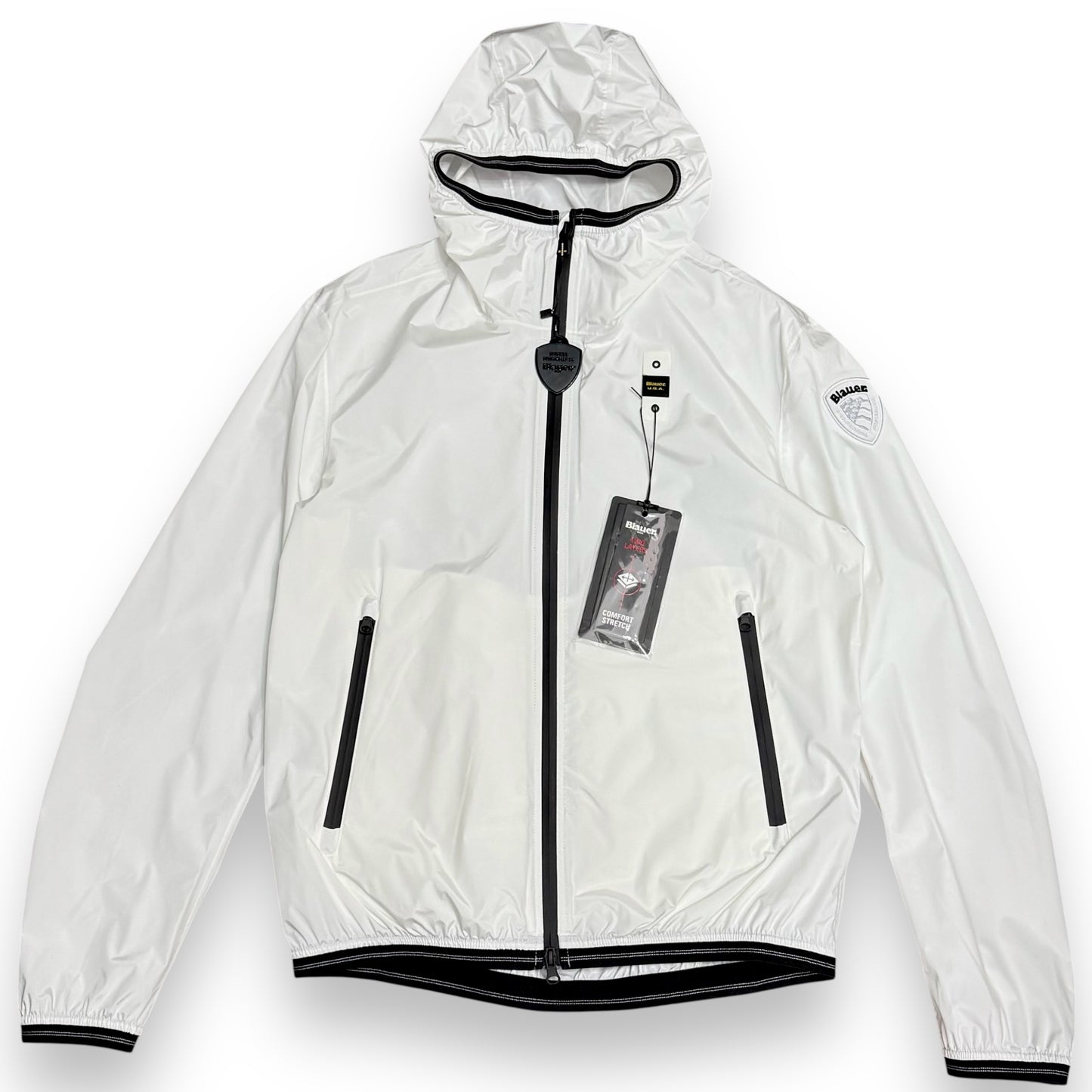 Giubbotto BLAUER Uomo, antivento con cappuccio, mod.FARRIN, Col.Bianco
