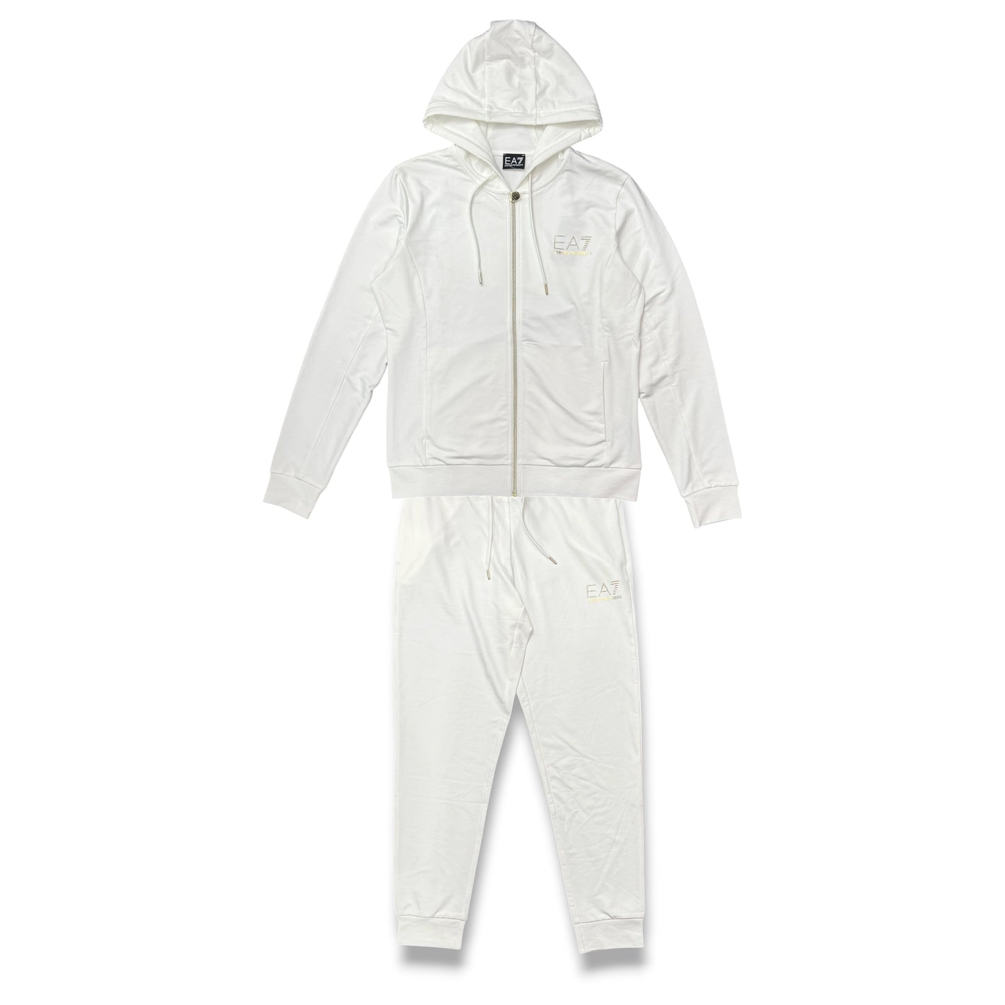 EA7 EMPORIO ARMANI- Tuta completa Donna con cappuccio con zip, con logo brillantinato lato cuore, primaverile, col.Bianco