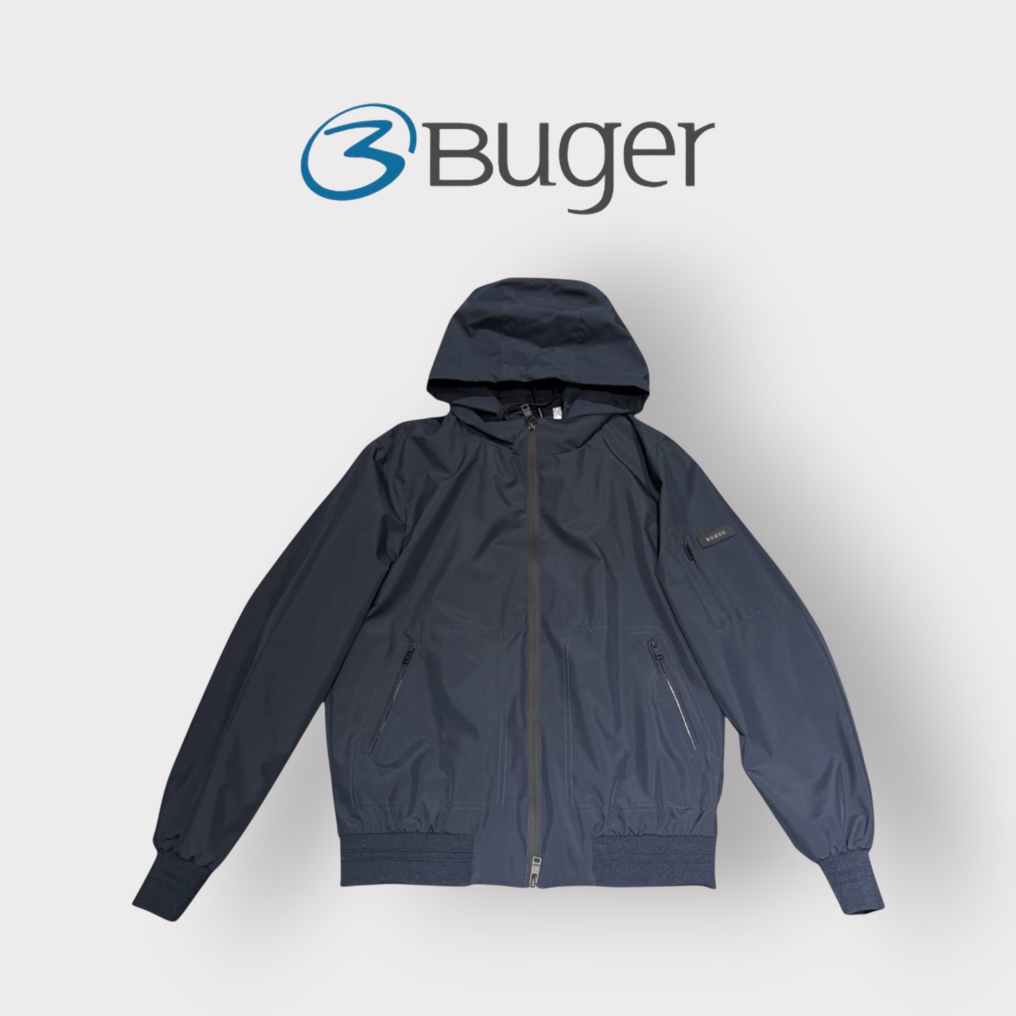 BUGER - Giubbotto Uomo, con doppia zip e cappuccio sganciabile, Col.Blu