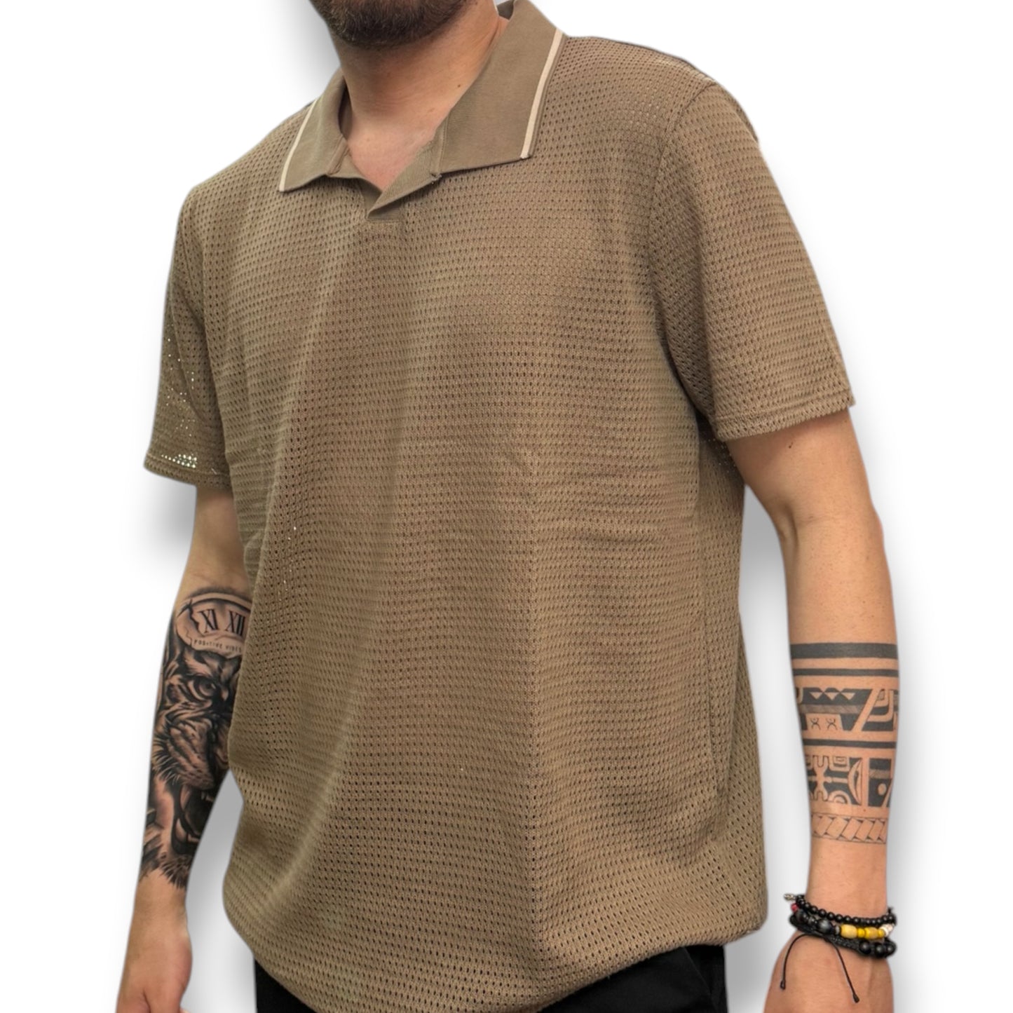 GUESS- Polo Uomo, in filo, Slim Fit, col.Marrone
