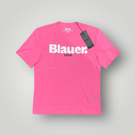 T-shirt BLAUER Uomo Rosa elettrico con stampa frontale bianca, RegulrFit