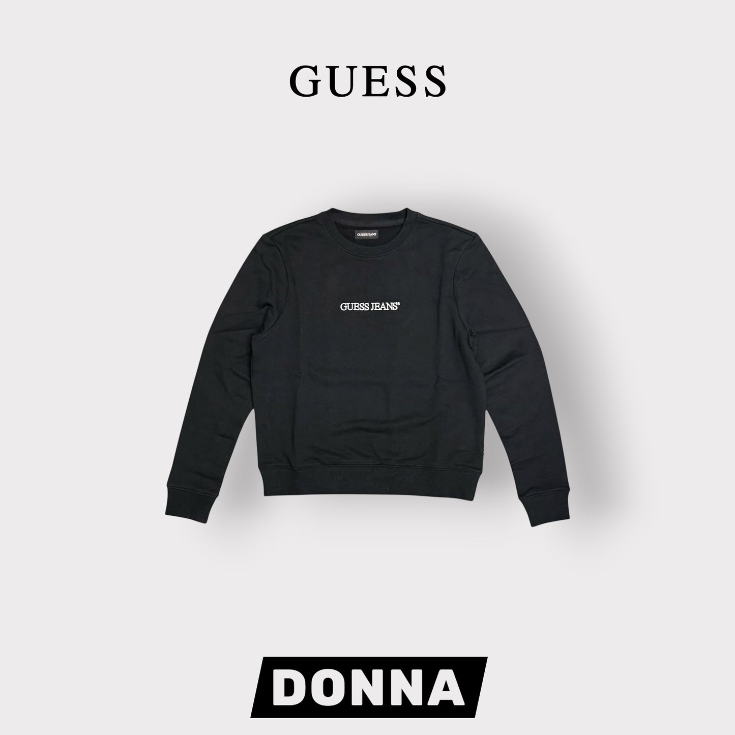 GUESS-Felpa estiva Donna, girocollo e con ricamo frontale, tex.cotone garzato, Col.Nero