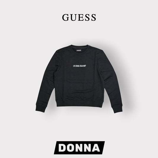 GUESS-Felpa estiva Donna, girocollo e con ricamo frontale, tex.cotone garzato, Col.Nero