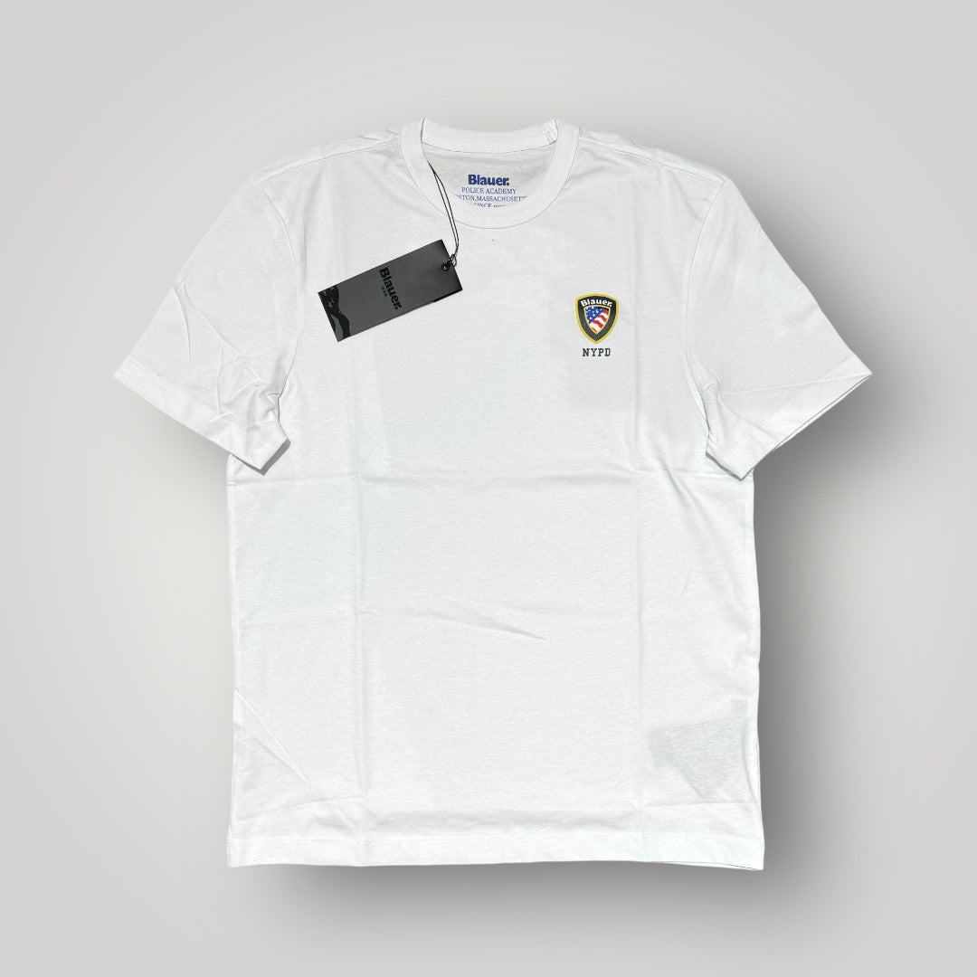 T-shirt BLAUER Uomo bianco con logo lato cuore, RegulrFit