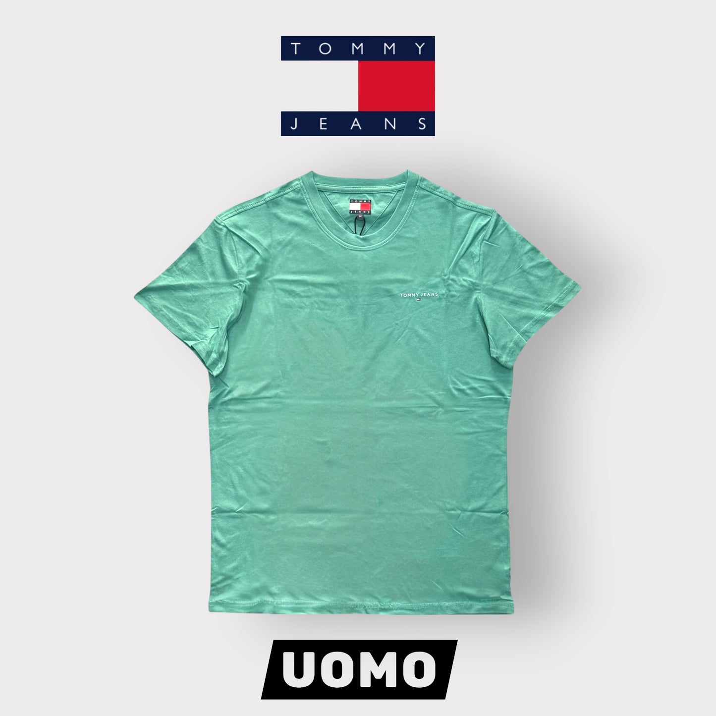 TOMMY JEANS - T-Shirt Uomo con logo lato cuore, Col.Verde