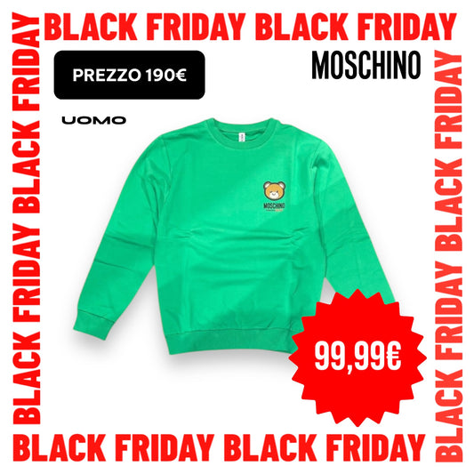 Felpa Uomo MOSCHINO verde girocollo con stampa 3D lato cuore felpata REGULAR FIT