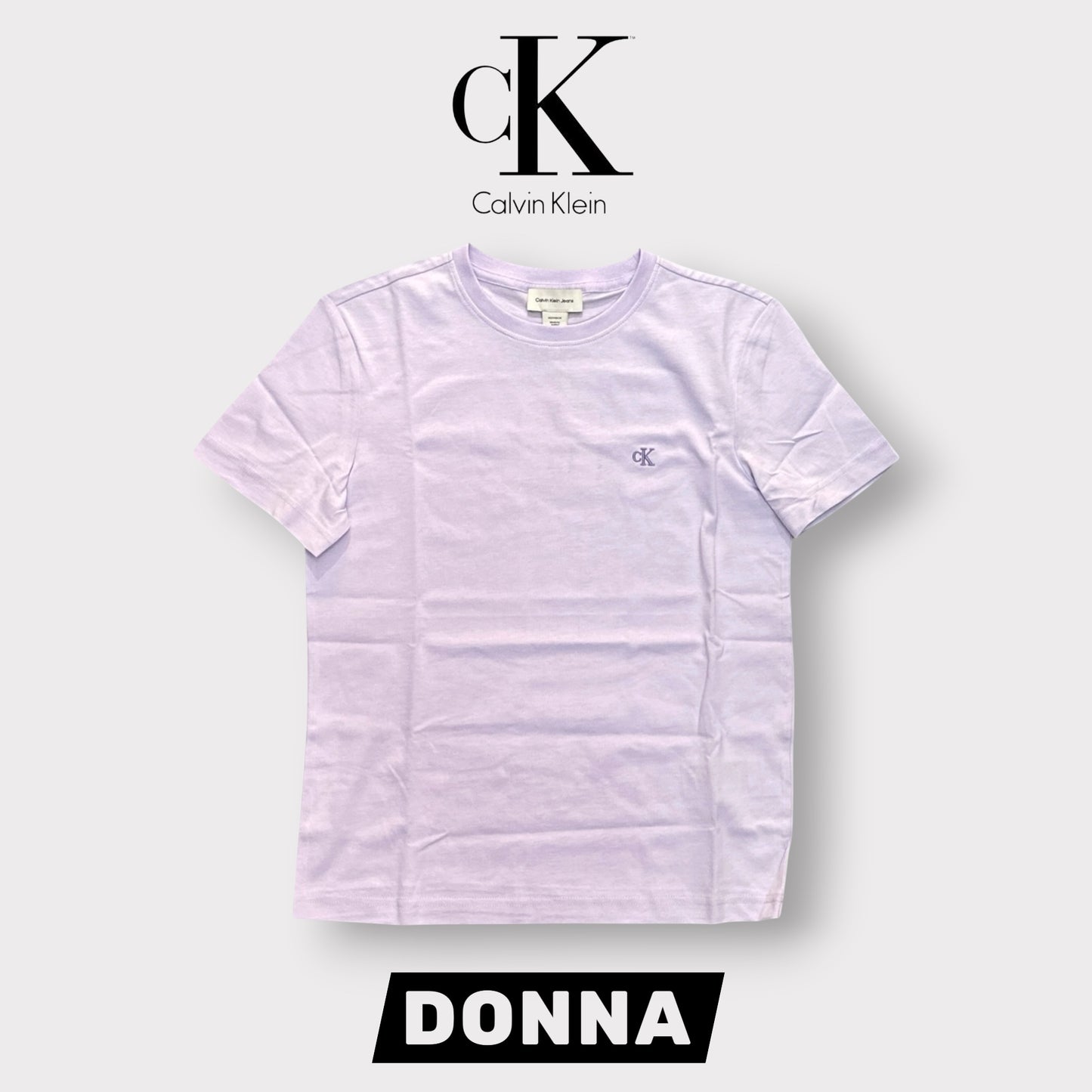 CALVIN KLEIN- T-shirt Donna, con logo ricamato lato cuore, Regular Fit, col.Lilla