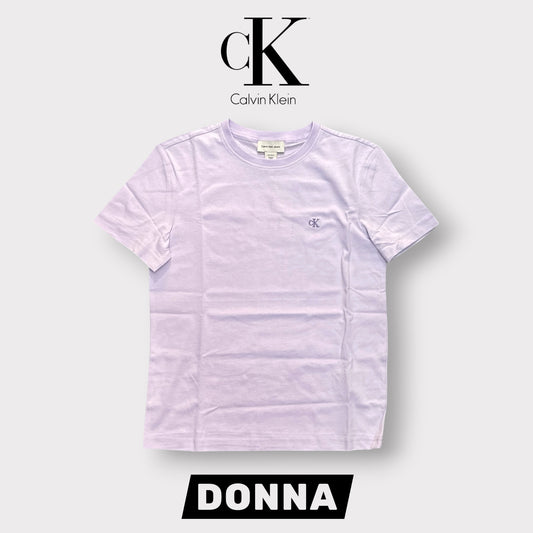 CALVIN KLEIN- T-shirt Donna, con logo ricamato lato cuore, Regular Fit, col.Lilla