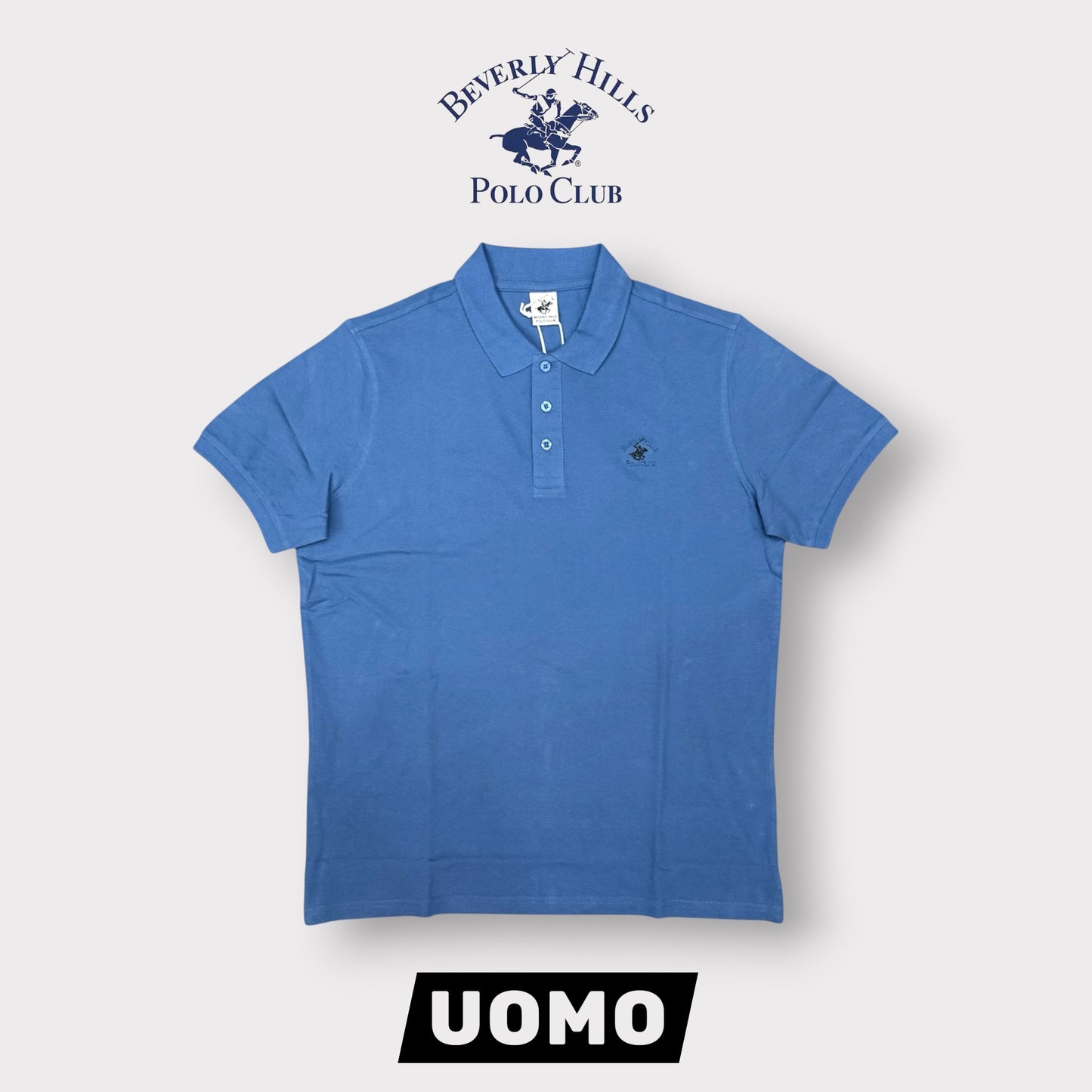 BEVERLY HILLS POLO CLUB- Polo Uomo con logo ricamato lato cuore, col.Avion